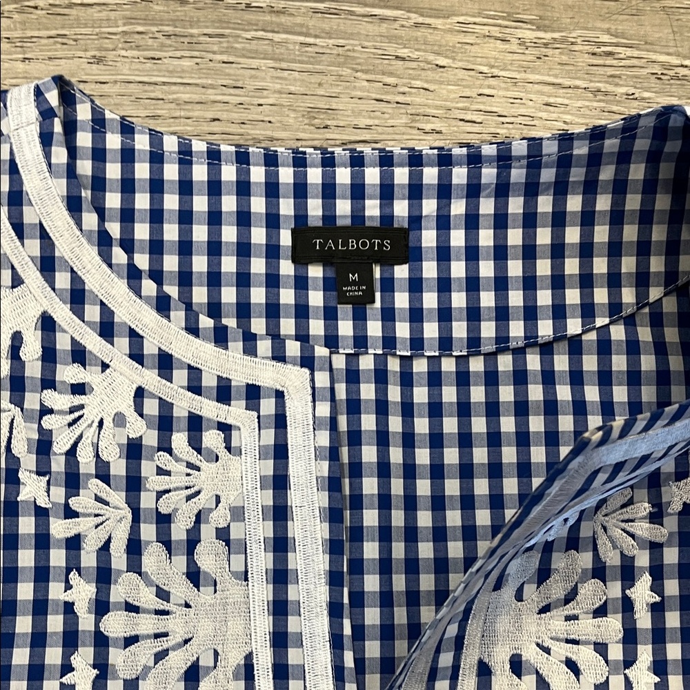 Talbots Navy Gingham Embroidered Tunic Size M - Picture 7 of 10